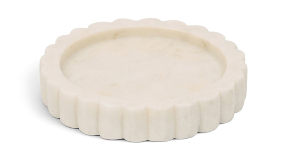 Ricardo genuine marble tray, white scalloped round dish