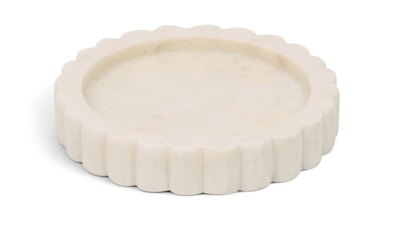 Ricardo genuine marble tray, white scalloped round dish