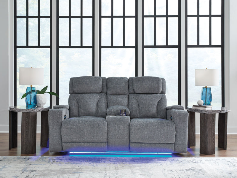 Studio Cave - Power Reclining Loveseat with Console - Steel