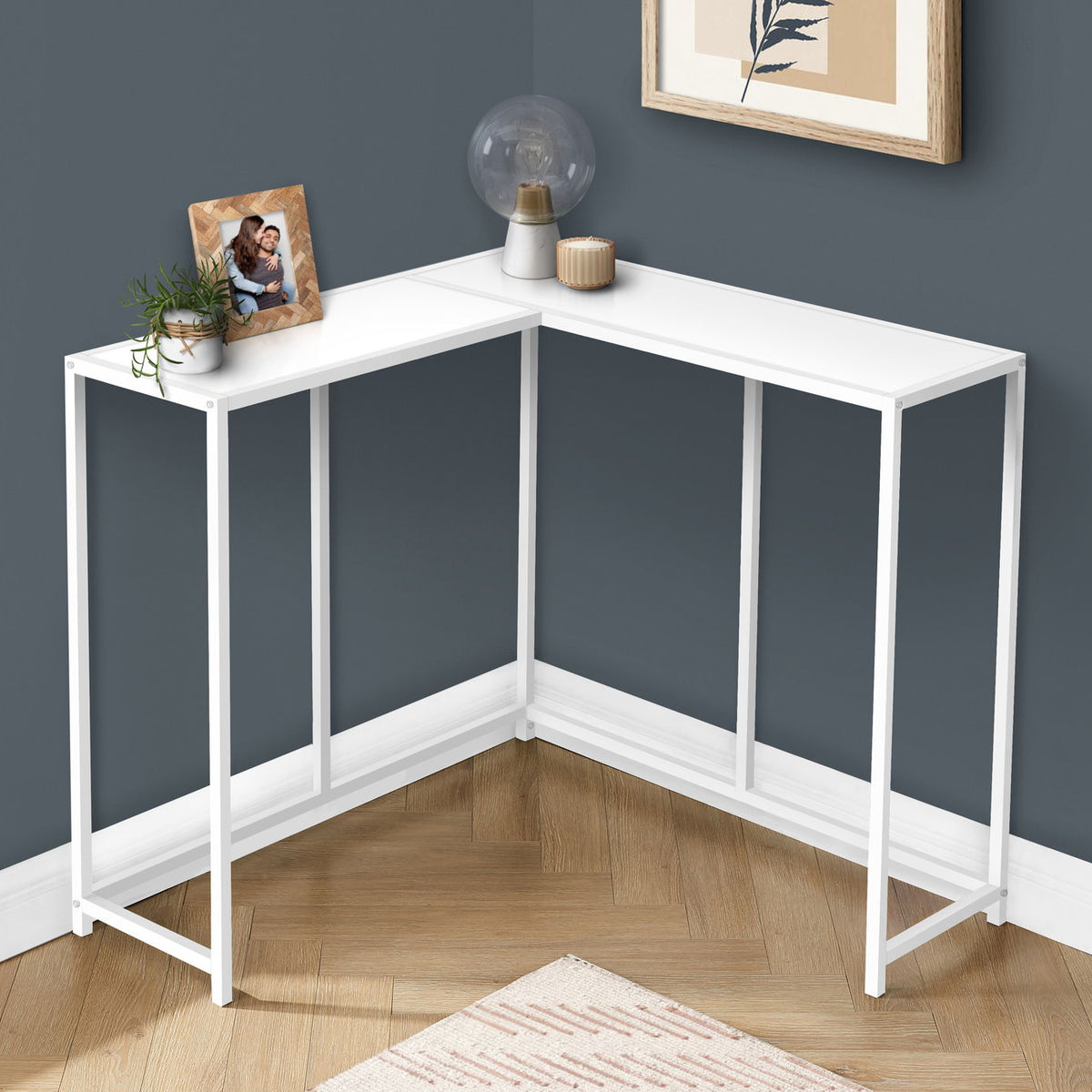 Corner Accent Console Table For Entryway, Unique L-Shaped Design