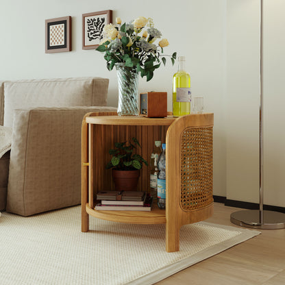 Round Coffee Table with Hidden Storage Rattan Brown