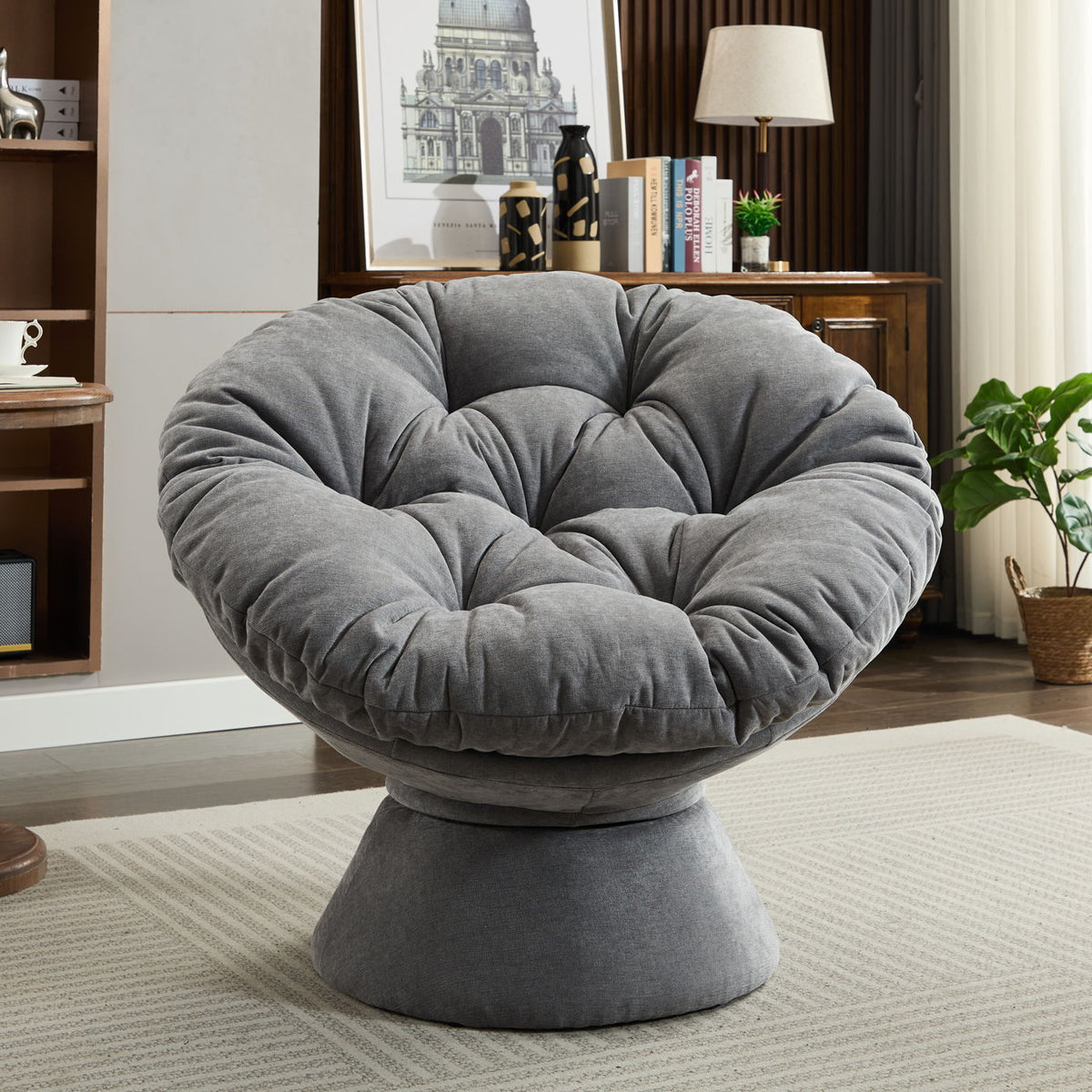 Oversized Swivel Accent Chair, 360 Swivel Barrel Chair, Papasan Chair For Living Room Bedroom