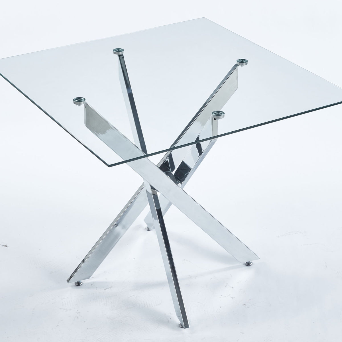 Dining Table With Cross Metal Leg And Tempered Glass, Modern Space Saving Kitchen Table For Living Room Legs, Square Table