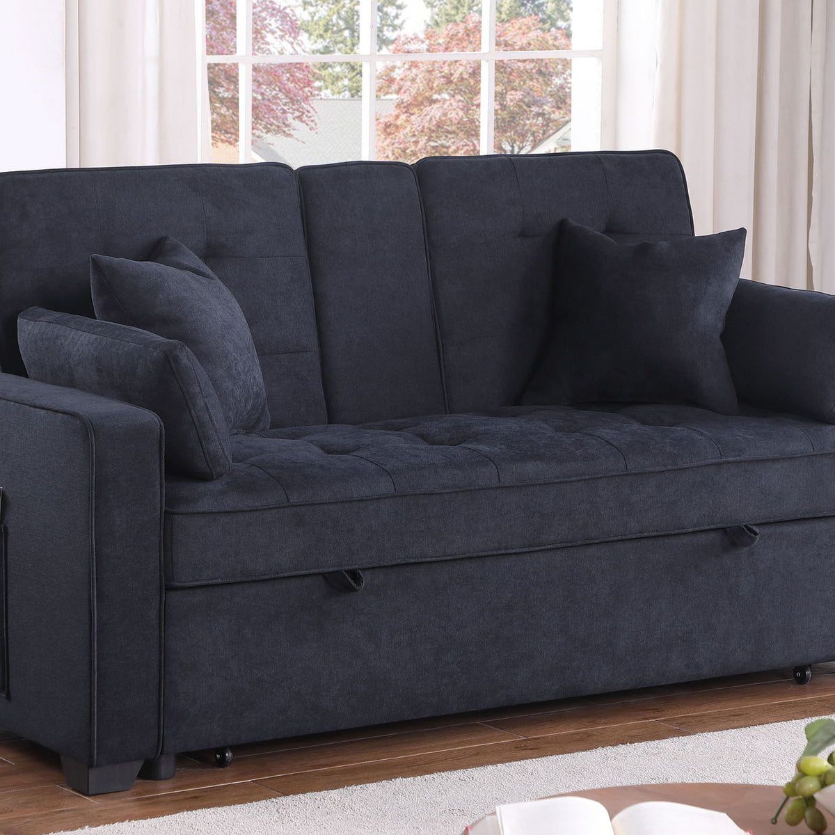 Cody II - 69.5"W Woven Fabric Convertible Sleeper Loveseat with Cup Holder