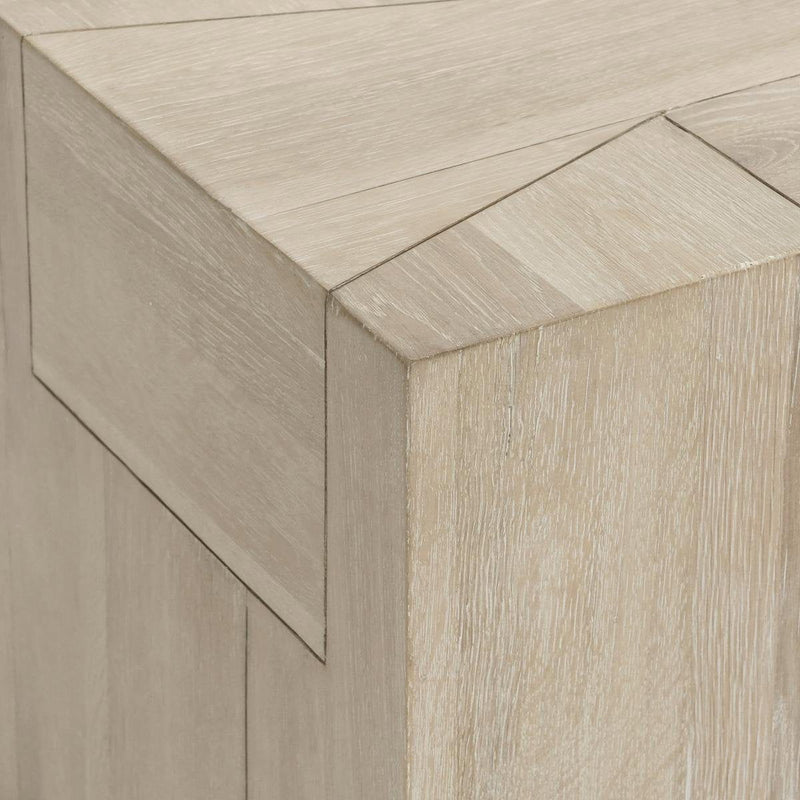 Aged cream reclaimed oak table corner with plank texture and crisp edges