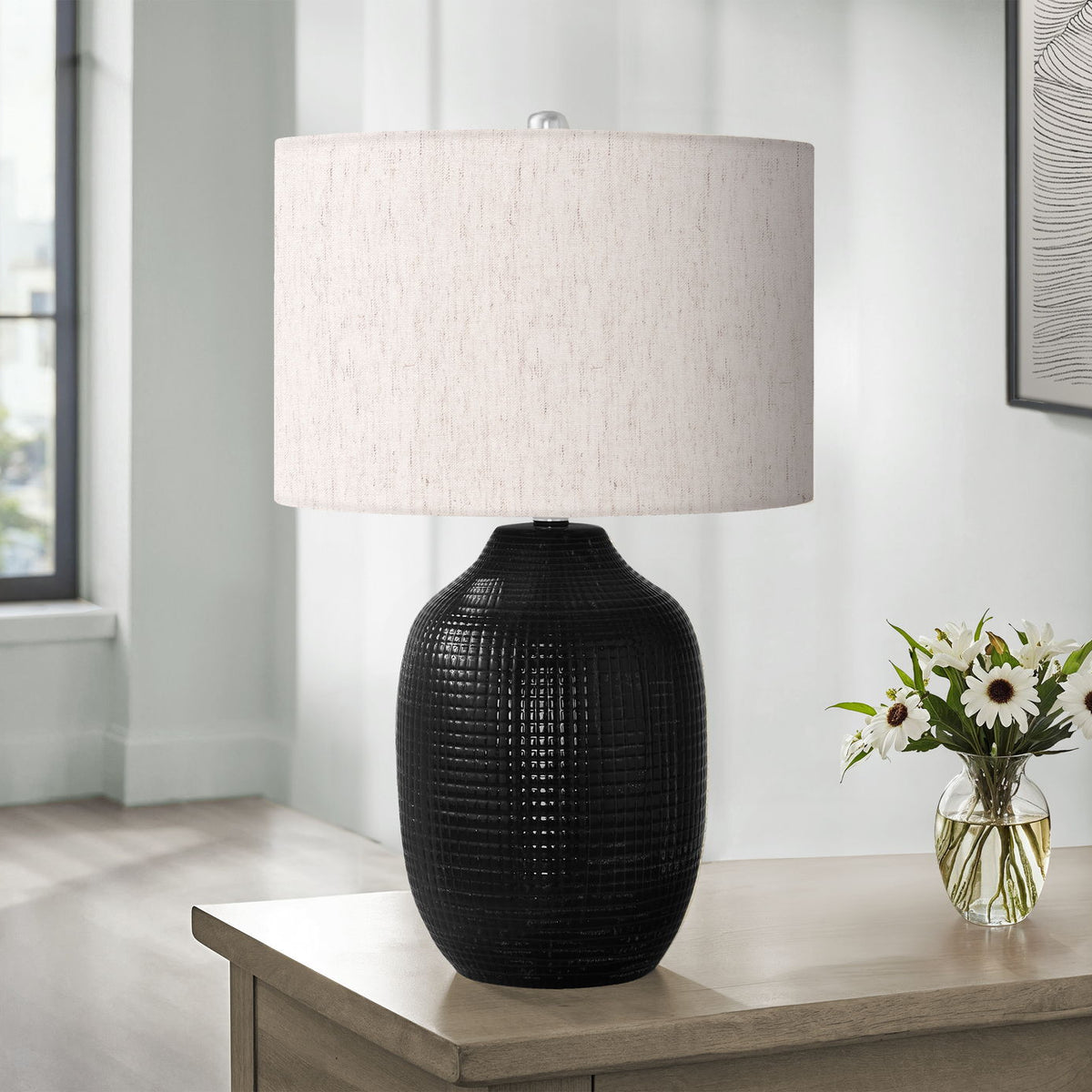 Lighting, Table Lamp, Ceramic, Contemporary - Black / Cream