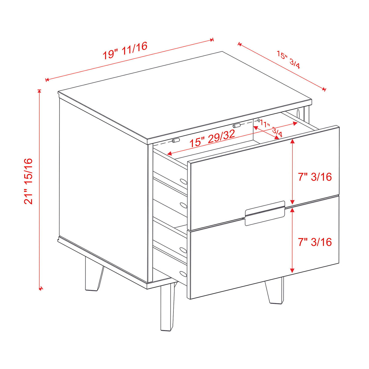 Mid-Century Modern Solid Wood 2 Drawer Nightstand - Natural Pine