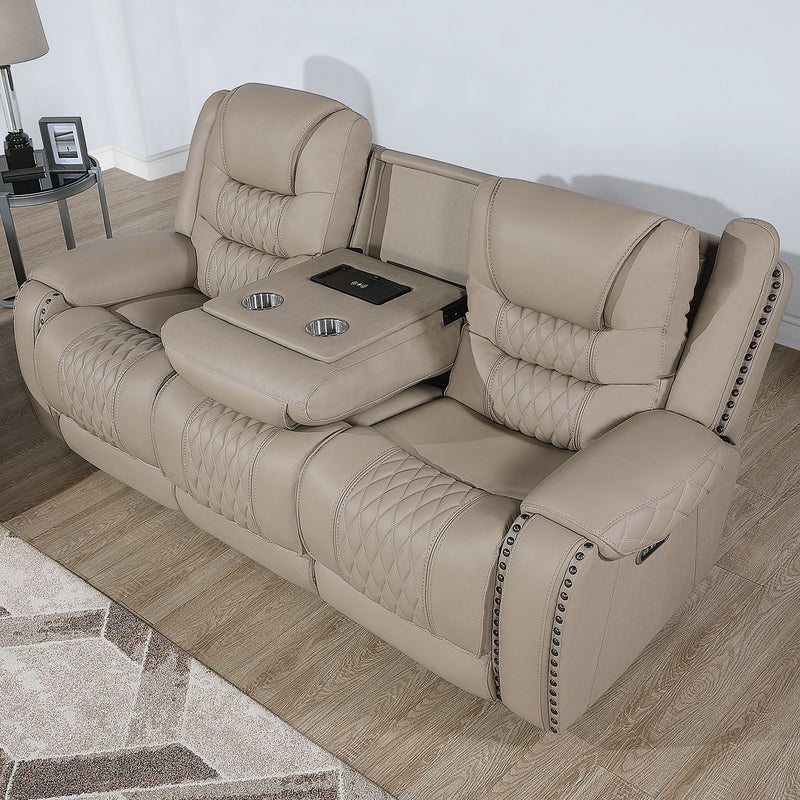 Power Reclining Sofa With USB Ports, Drop Down Table & Adjustable Headrest - Toffee