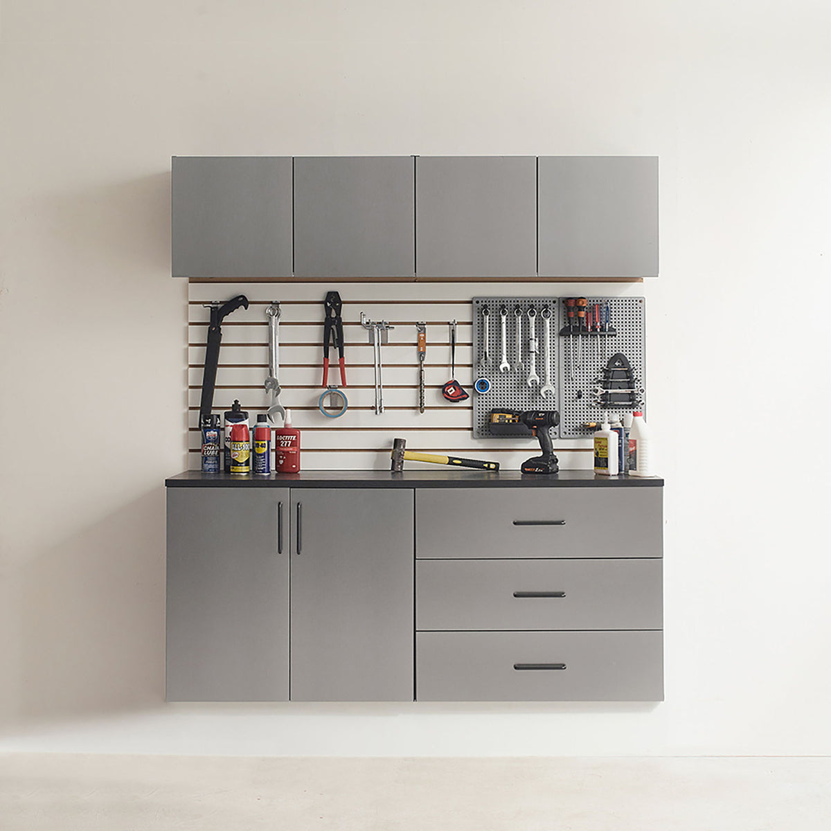 Astro Series - Wall Storage Cabinet With Soft Closing Drawers - Metallic Gray