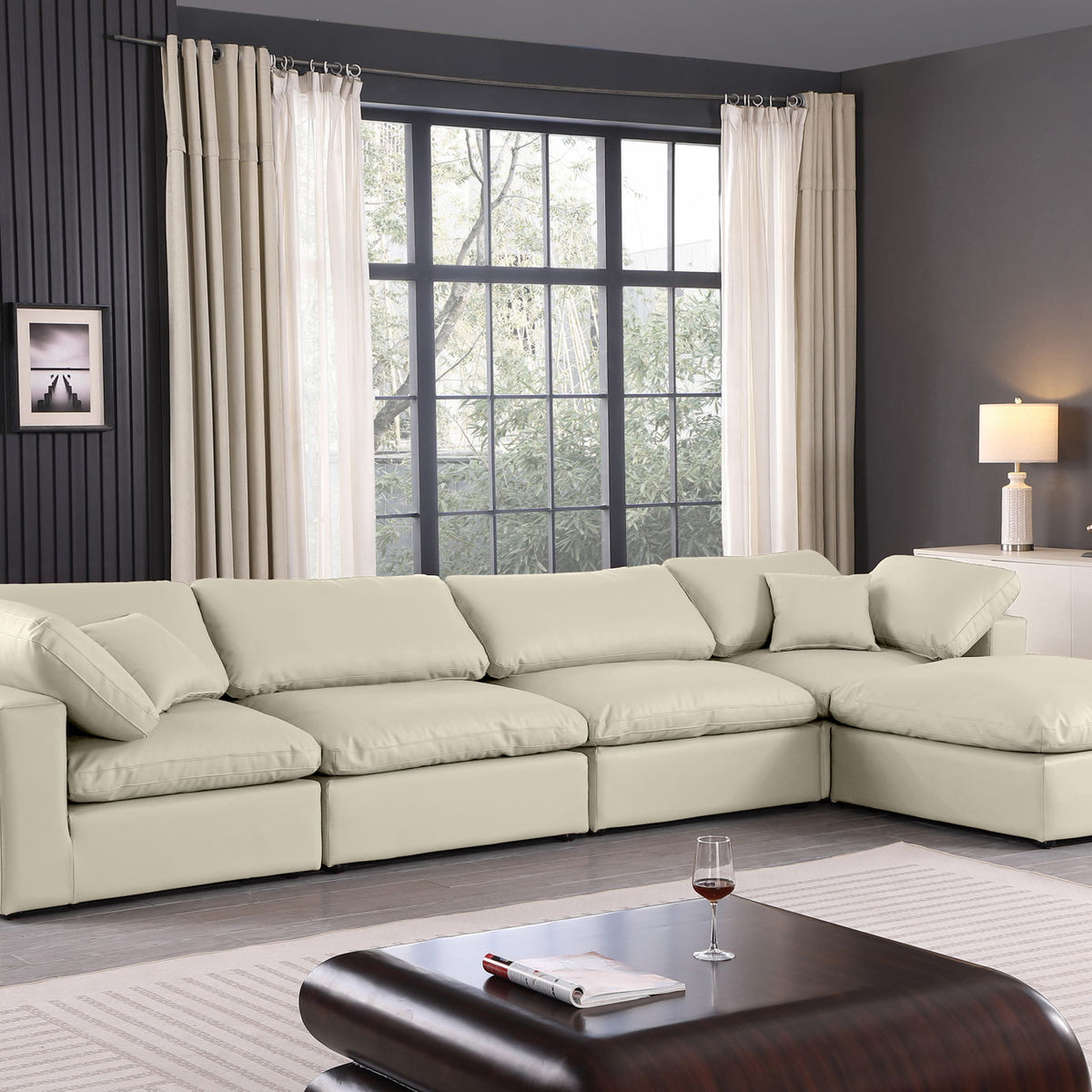 Comfy - 5 Piece Faux Leather Modular Sectional With Chaise