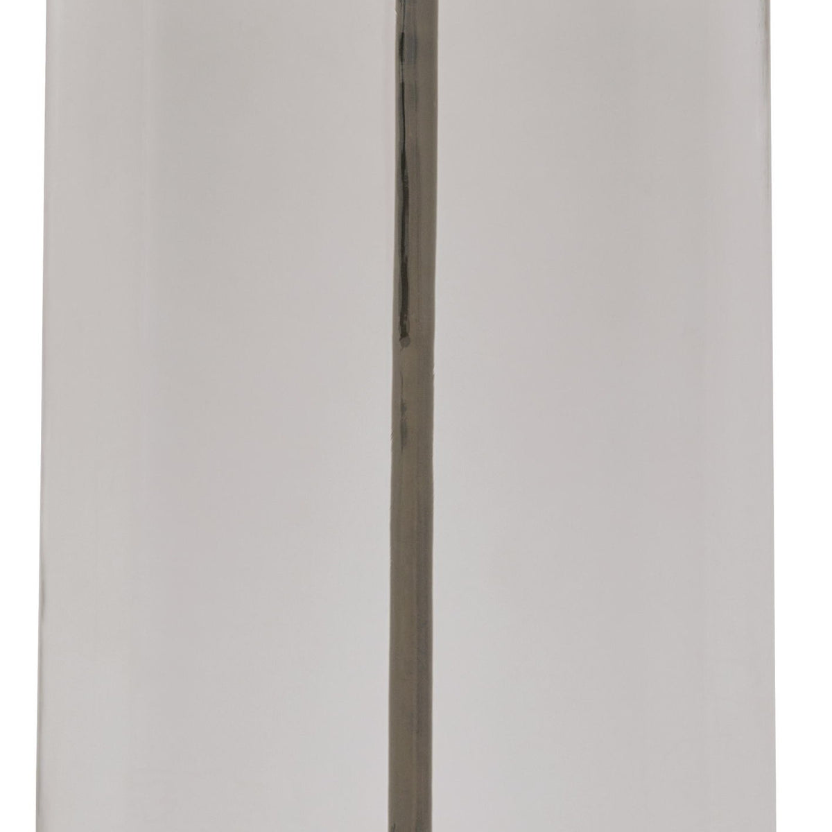 Junrow glass table lamp close-up: clear cylinder with dark top ring and metal stem