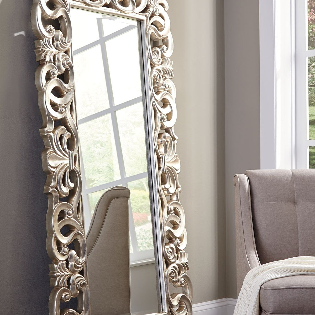 Lucia - Antique Silver Finish - Floor Mirror