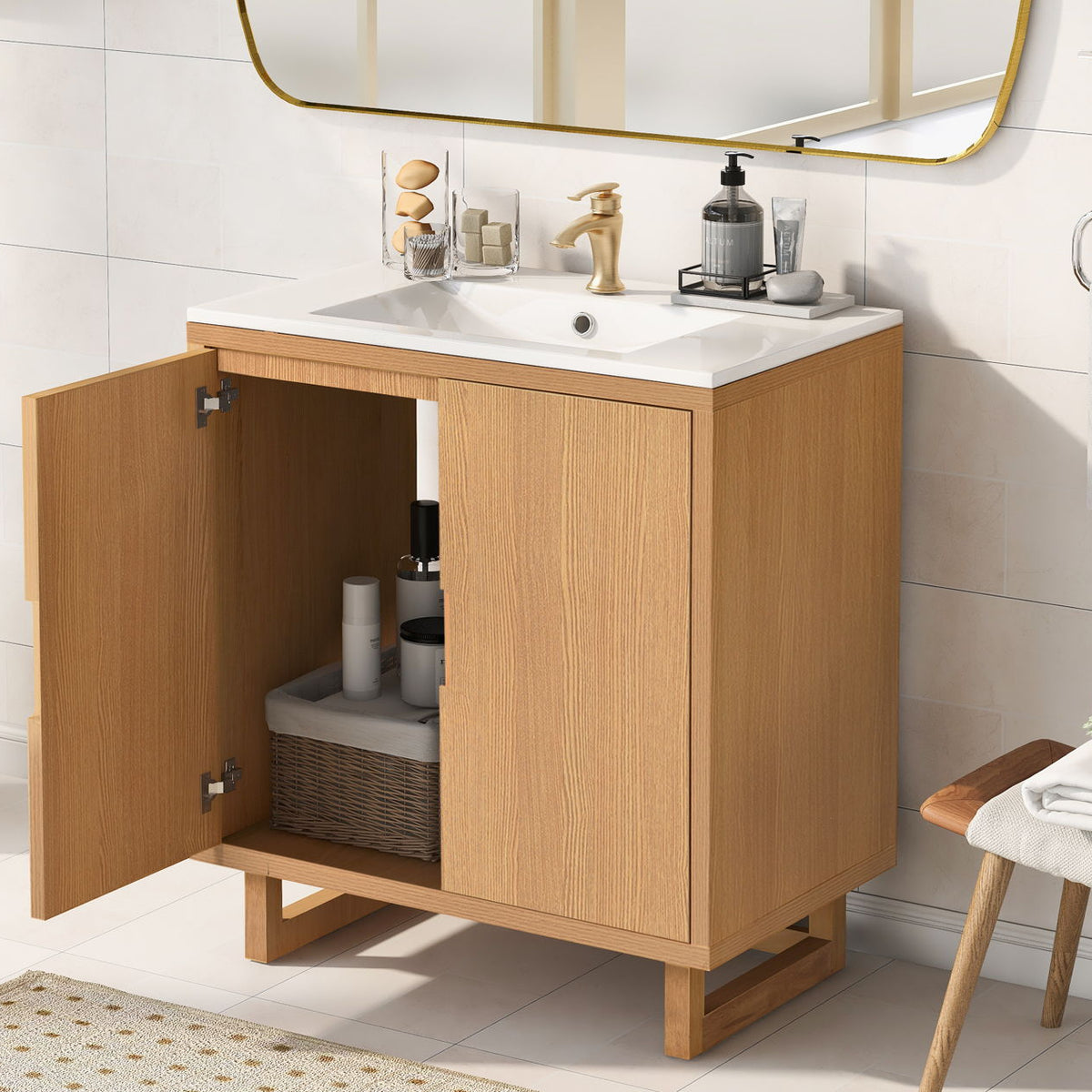 Bathroom Vanity Set With Sink, Combo Cabinet, Bathroom Storage Cabinet, Solid Wood Frame