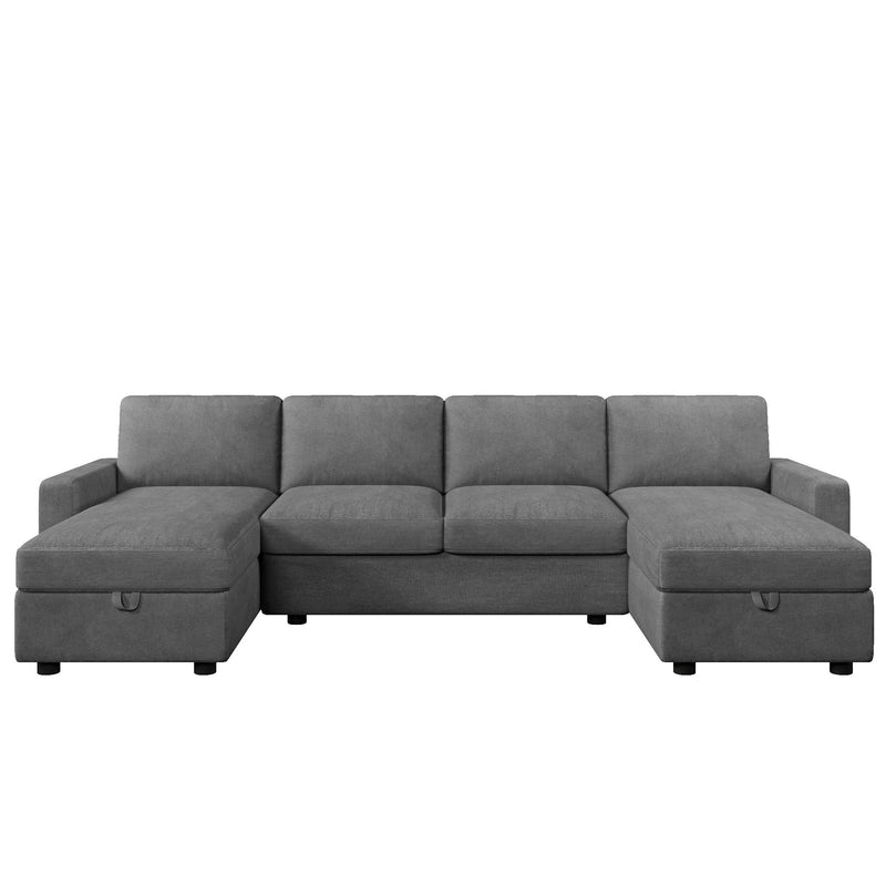 Convertible Sectional Sofa With Storage Chaise Lounges And USB Ports