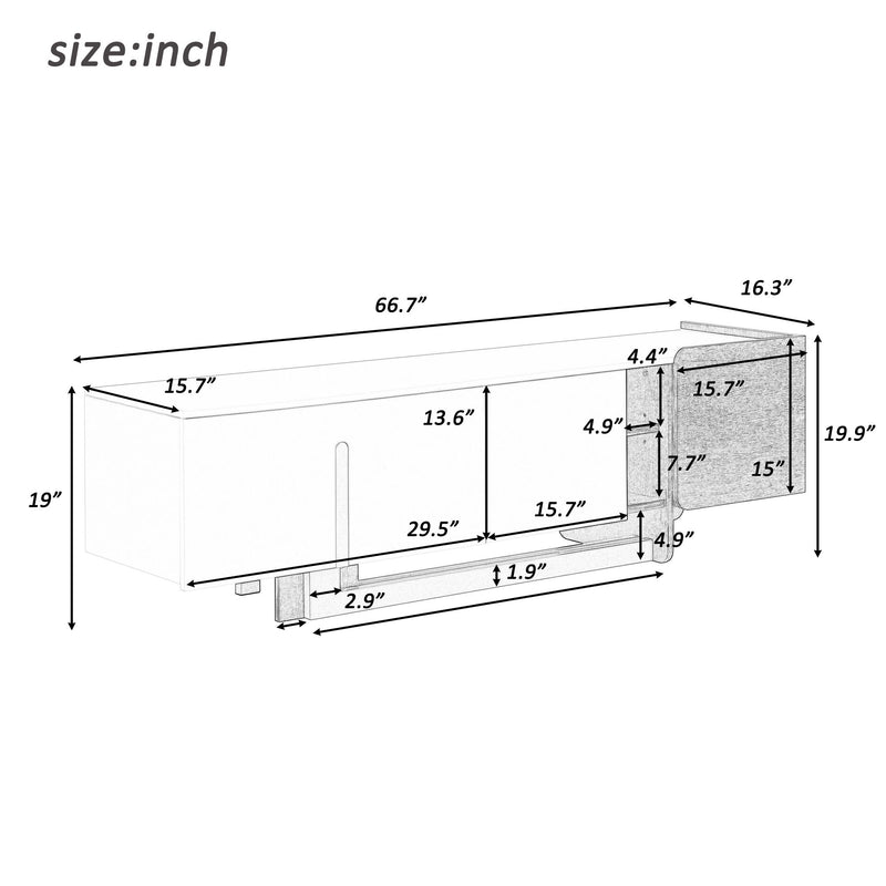 TV Stand With 1 Drawer, 2 Cabinets And Adjustable Shelves