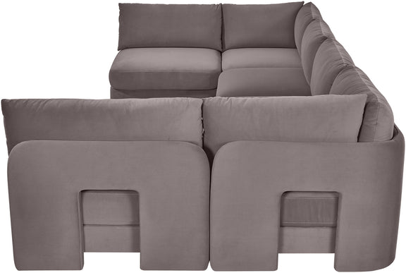 Gray velvet performance U-shaped armless sectional sofa, 6-piece set close-up