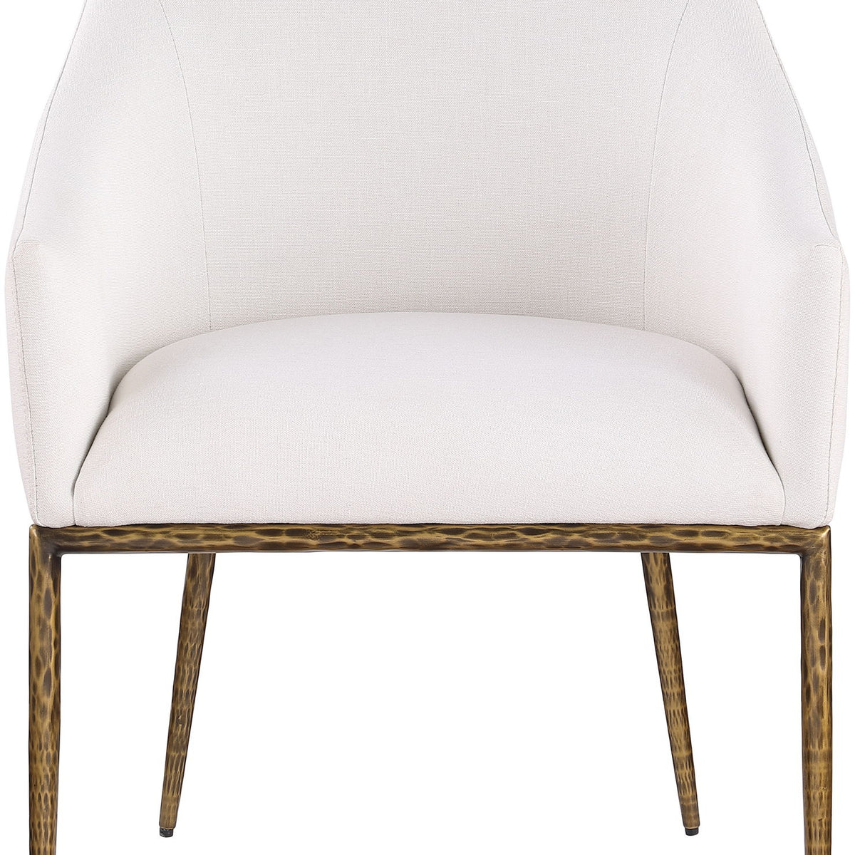 Ferro - Linen Textured Performance Fabric Upholstered Dining Arm Chair - Cream / Brushed Gold