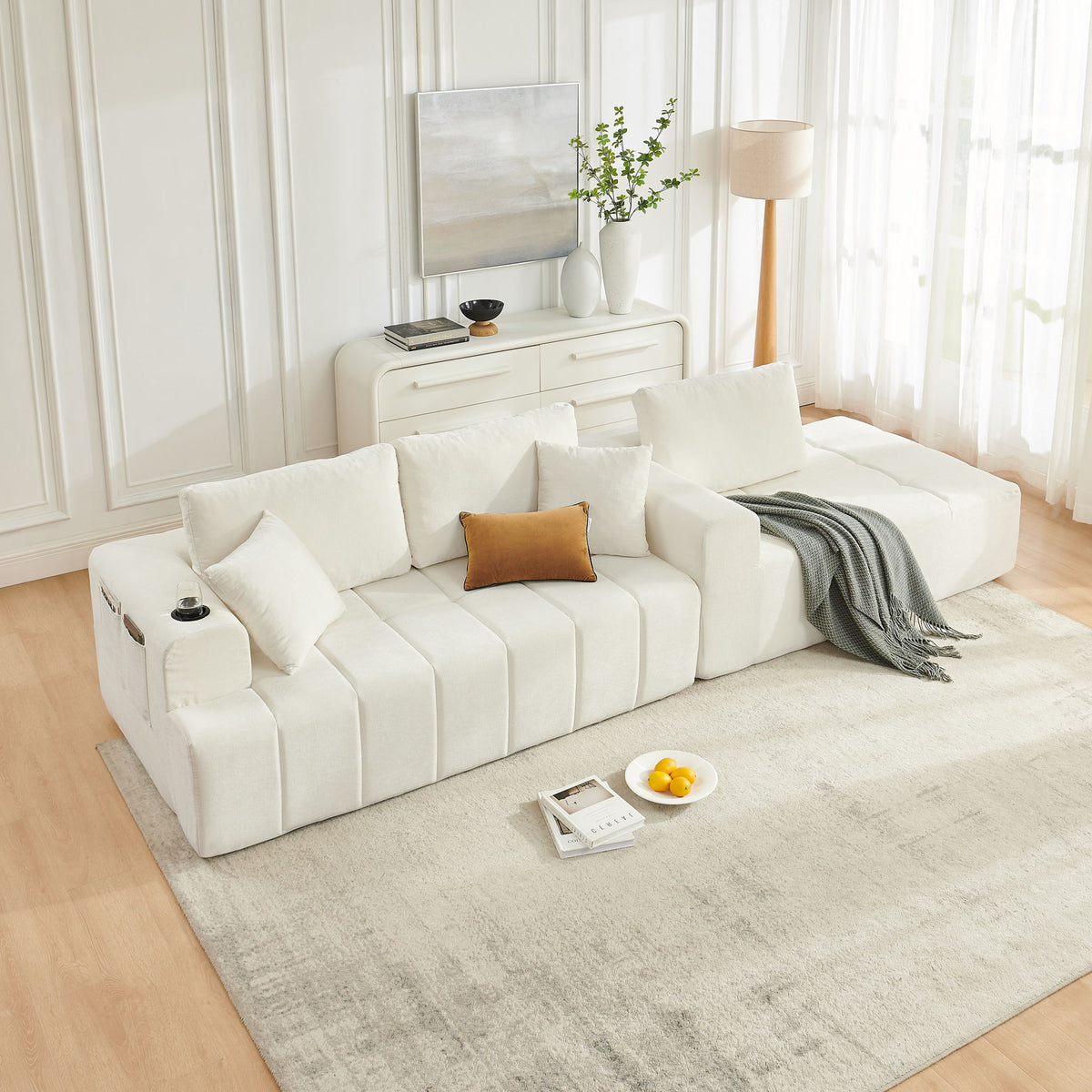L - Shaped Sectional Sofa With Cup Holders & Side Pockets