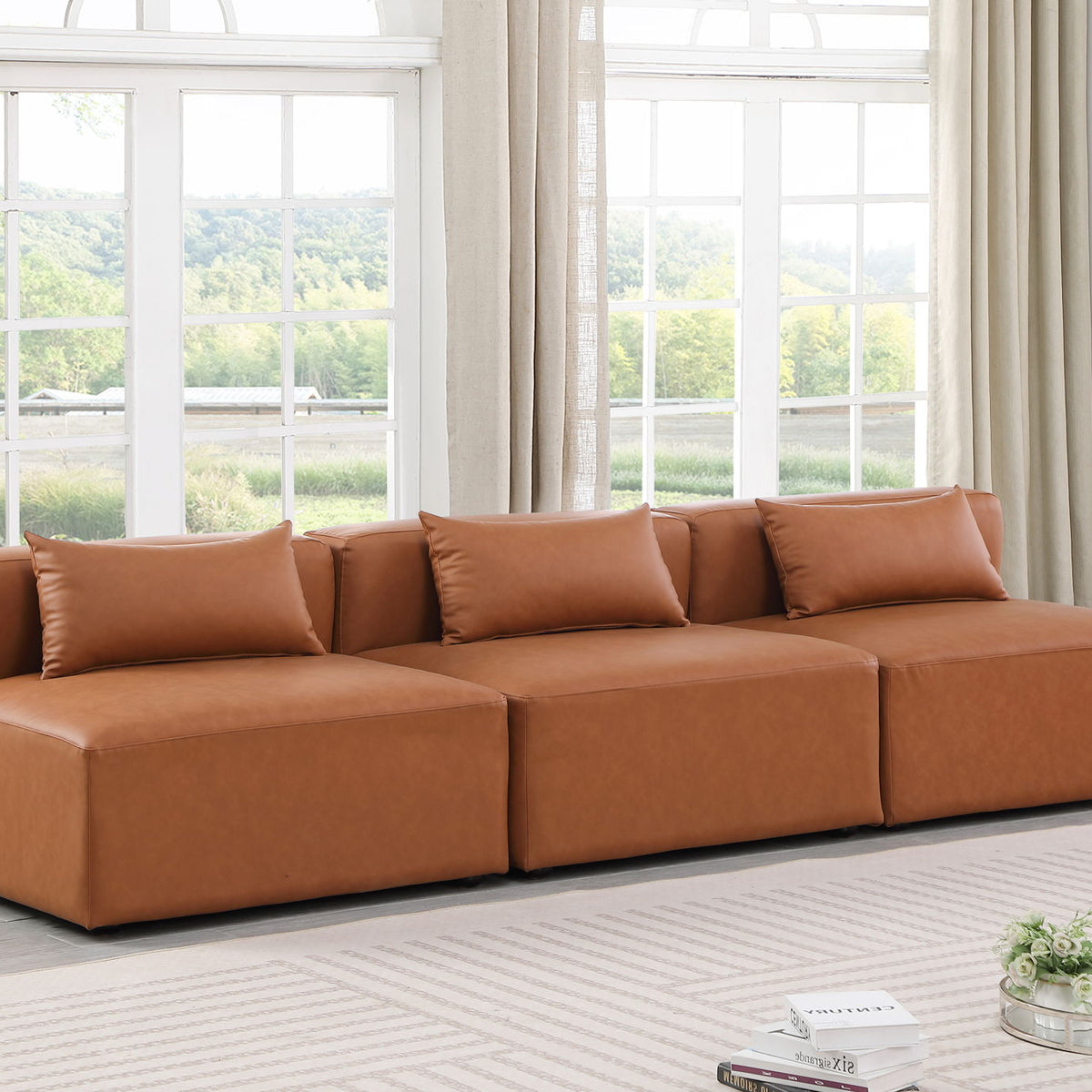Cube - Modular 3 Piece Armless Sofa - Cognac