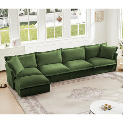 4-Seater Slipcovered L-Shaped Chenille Sectional Sofa - Green Chenille