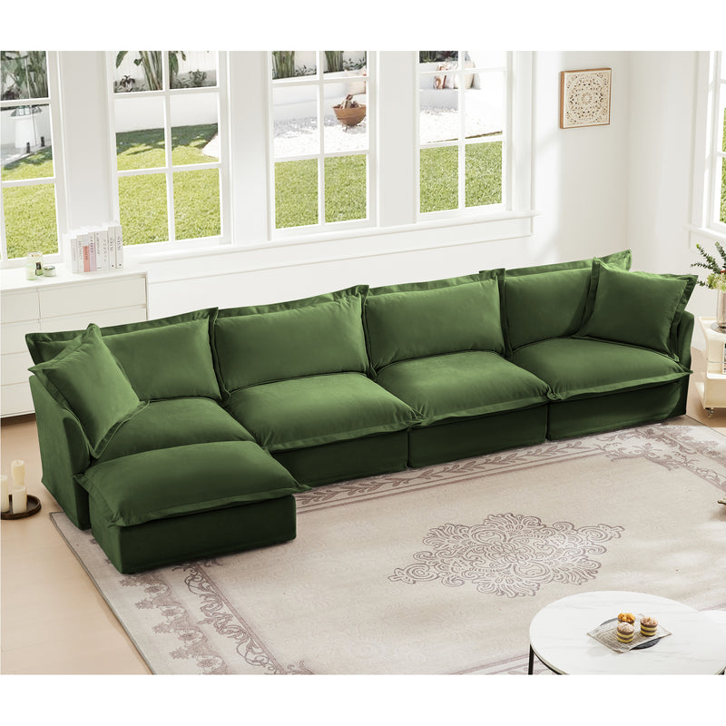 4-Seater Slipcovered L-Shaped Chenille Sectional Sofa - Green Chenille
