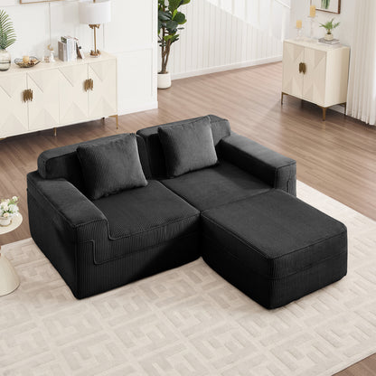 2-Seater Modular L-Shaped Corduroy Sectional Sofa - Black Corduroy