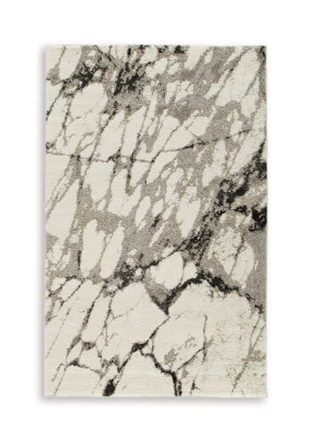 Worthbrook rug with light gray and dark abstract pattern, rectangular pile