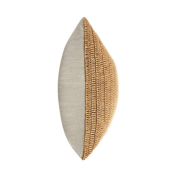 Honey woven pillow side view with textured border edge