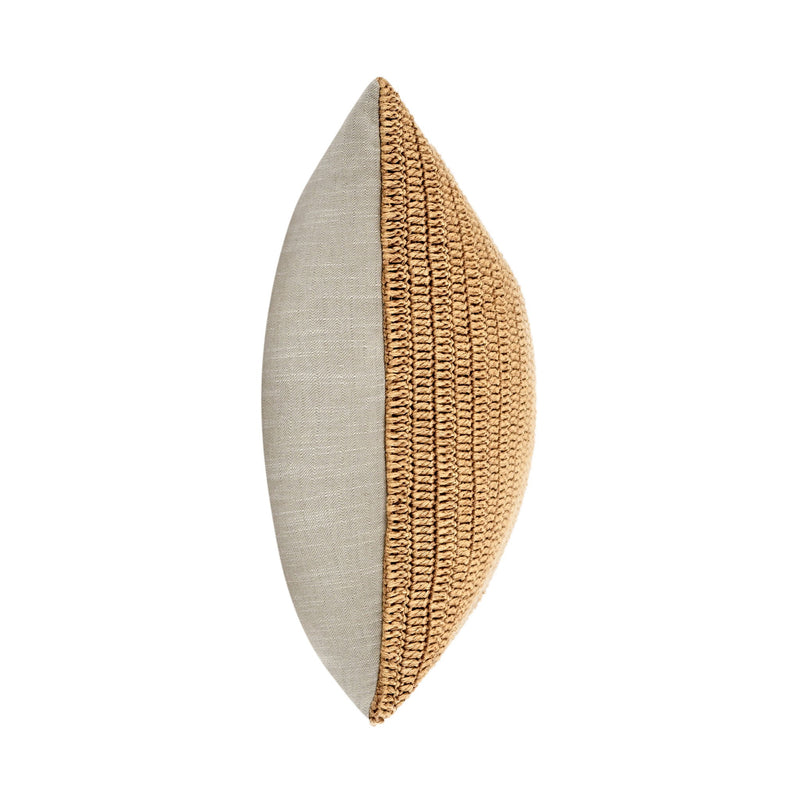 Honey woven pillow side view with textured border edge