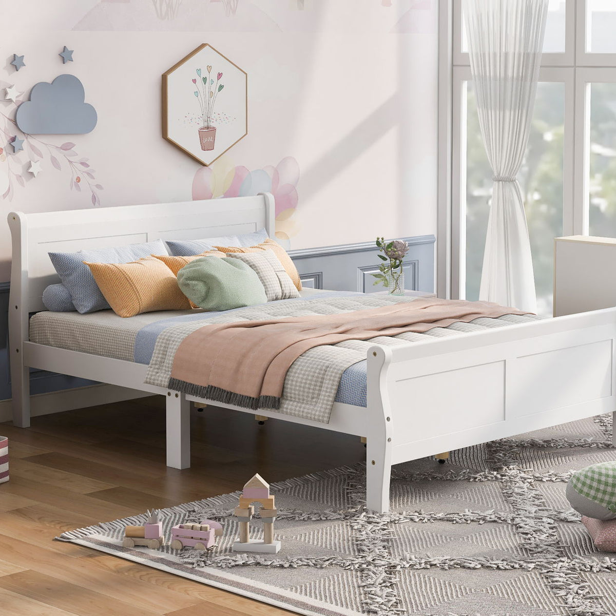 Platform Bed Frame Mattress Foundation Sleigh Bed With Headboard / Footboard / Wood Slat Suppor