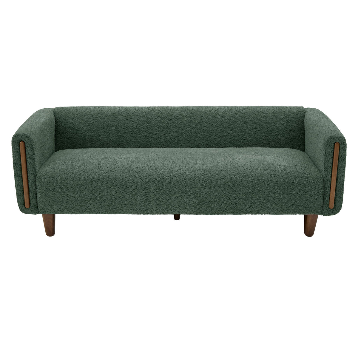 3-seater sofa with armrests, dark green upholstered seat and curved arm panels