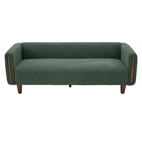 3-seater sofa with armrests, dark green upholstered seat and curved arm panels