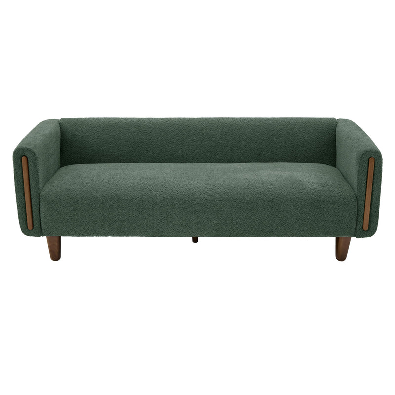 3-seater sofa with armrests, dark green upholstered seat and curved arm panels