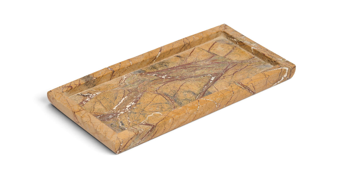 Genuine marble tray with warm tan and gold veining
