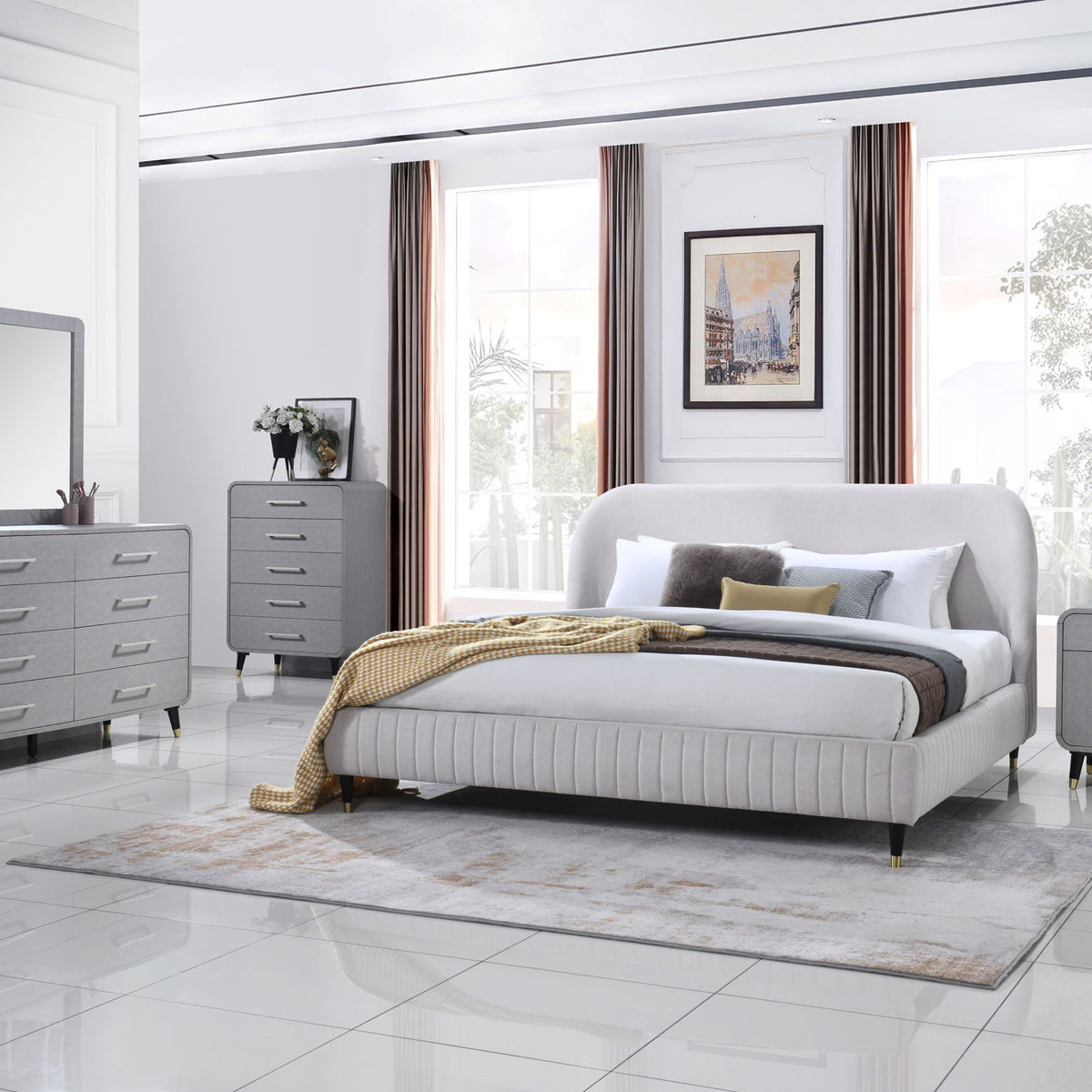 Queen Upholstered Bed - Beige