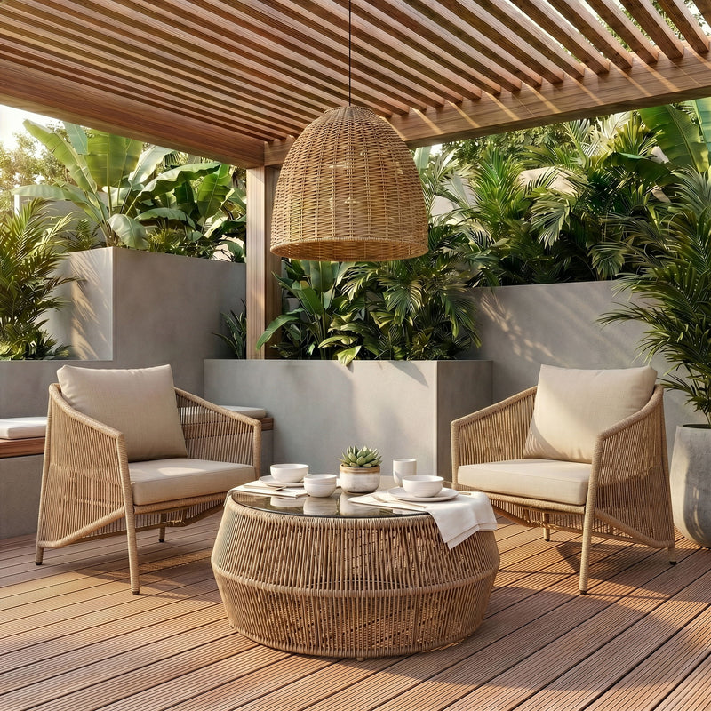 Coastline - Olefin Water Resistant Fabric And Wicker Outdoor Patio Accent Chair - Beige