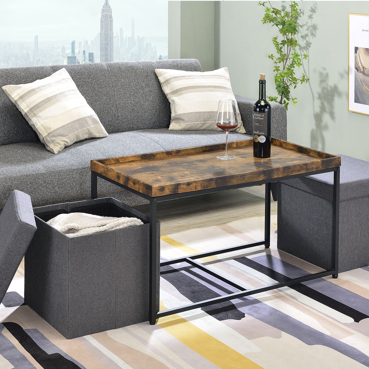Monty - Wood Grain 3 Piece Coffee Table Set With Raised Edges (Set of 3)