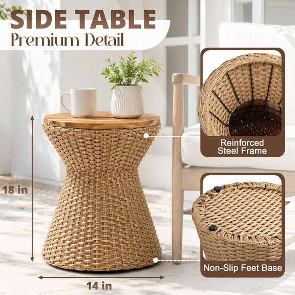 Woven wicker stool with round lid; reinforced steel frame and non-slip feet