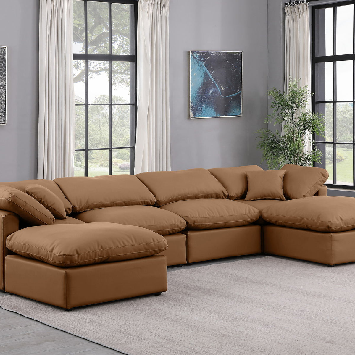 Indulge - Faux Leather 6 Piece Modular Double Chaise Sectional