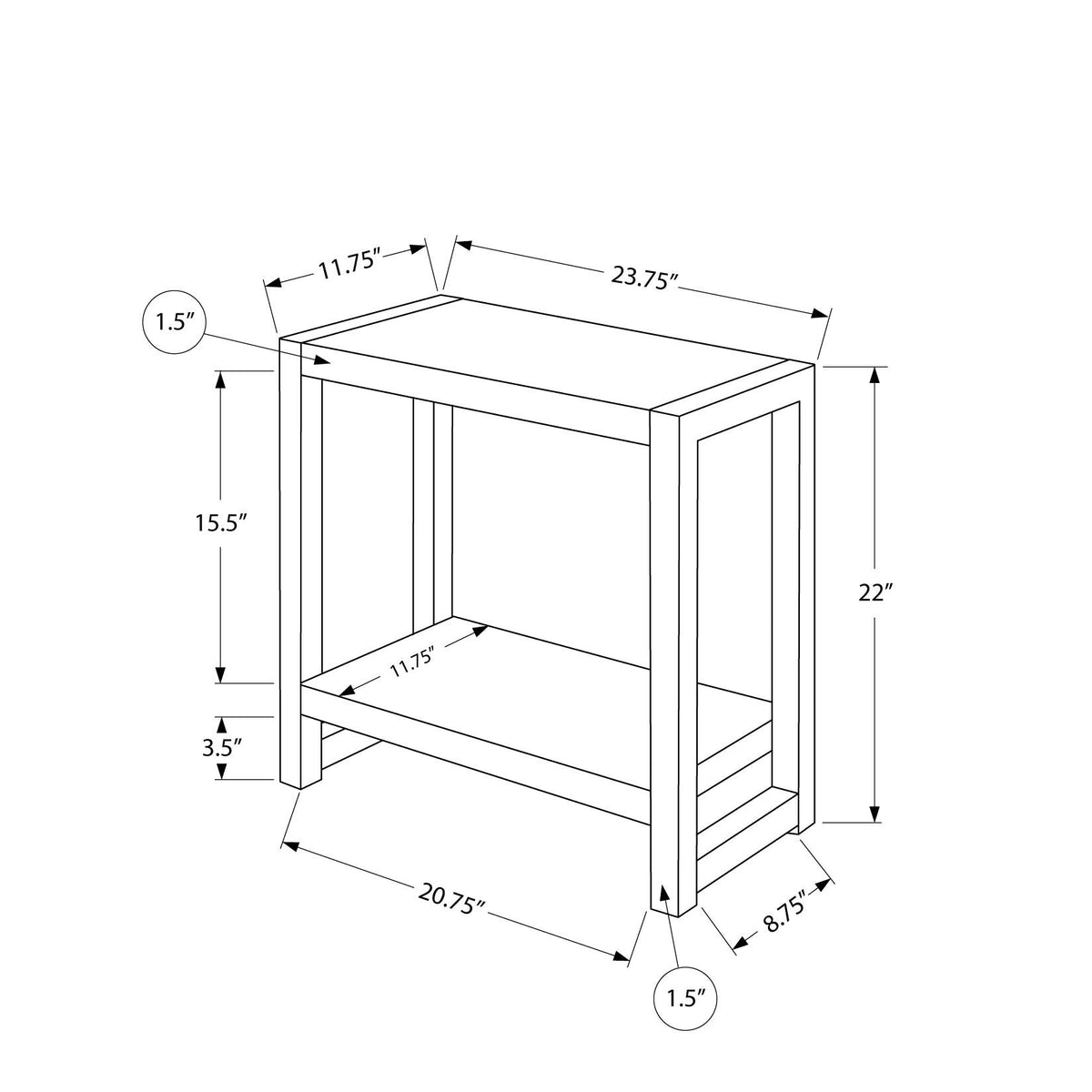 Accent Side Table, Narrow, Small, 2 Tier, Contemporary And Modern