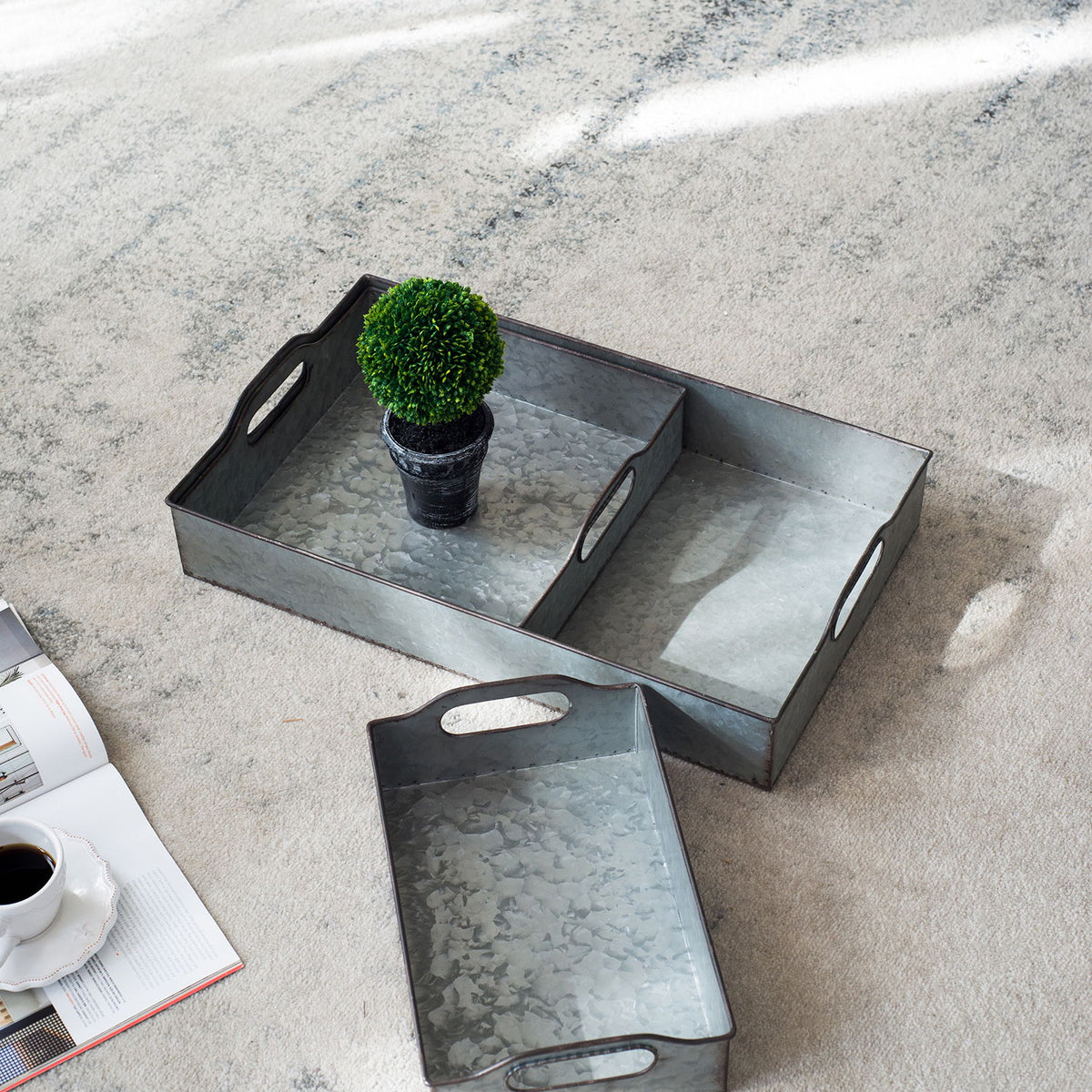 Decorative Galvanized Nesting Trays (Set of 3) - Gray