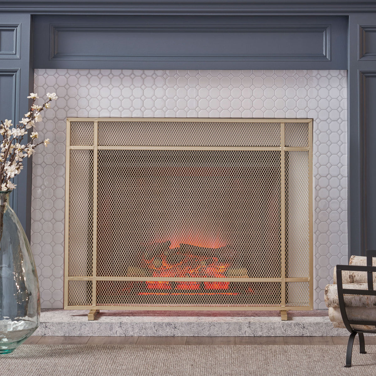 Elegant Iron Fire Screen For Fireplace Protection