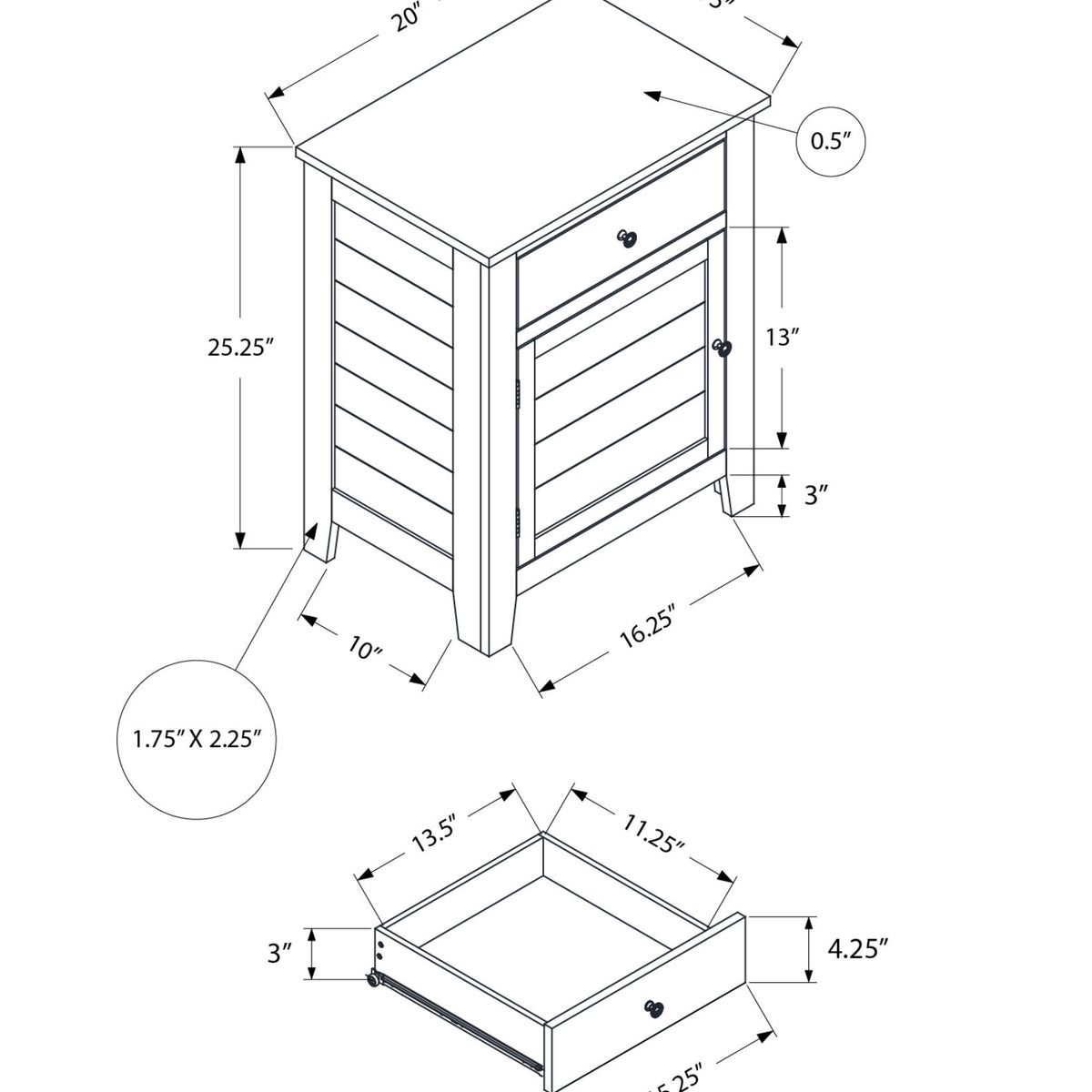 Accent Nightstand, Storage Drawer, Transitional