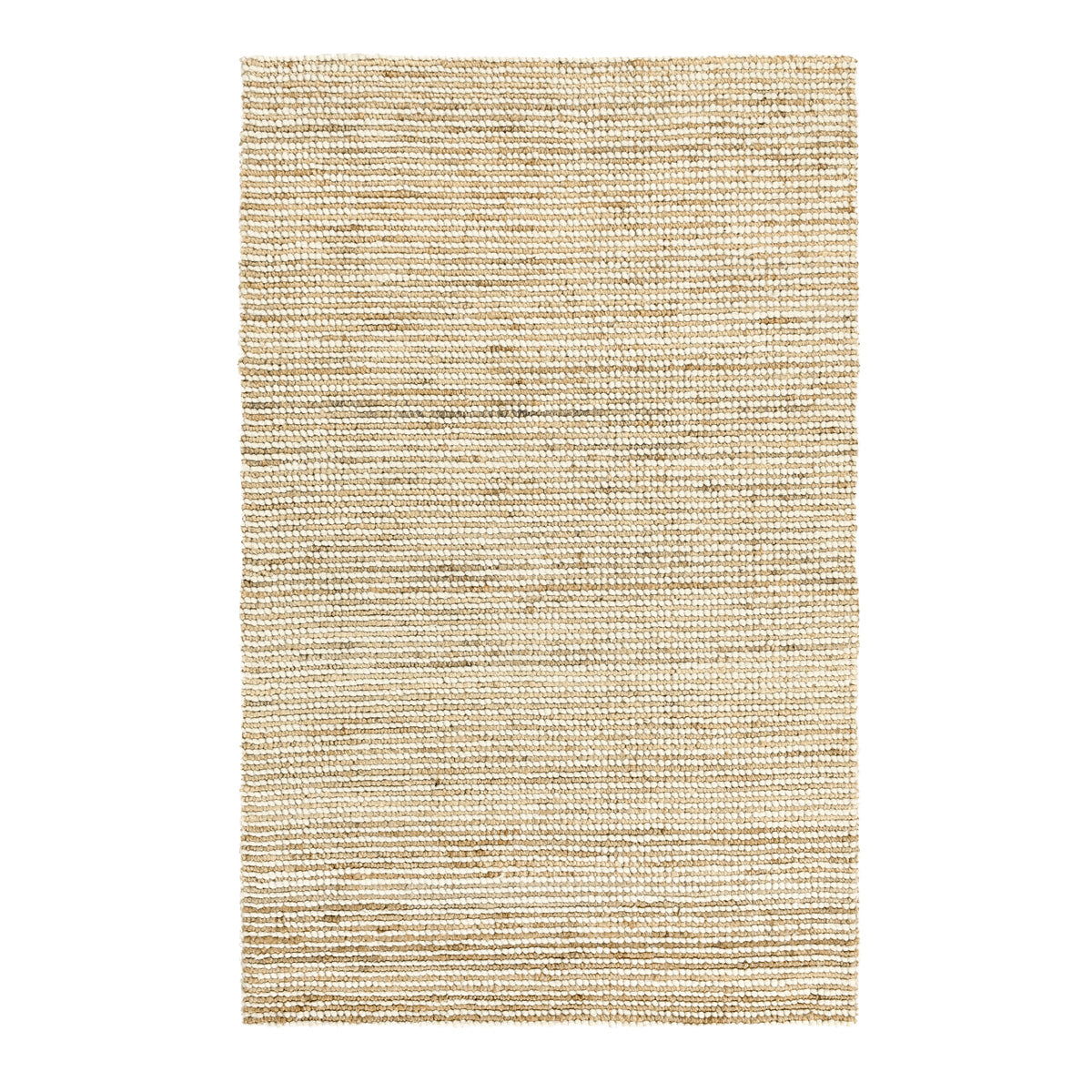 Ivory flatweave rug with all-over tan speckled texture and thin lines