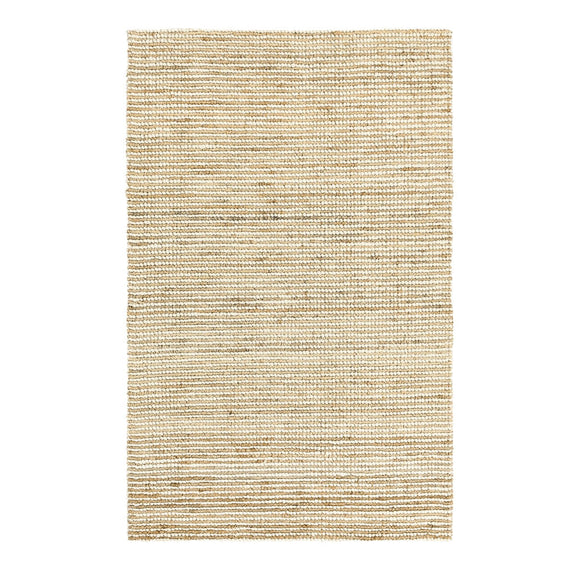 Ivory flatweave rug with all-over tan speckled texture and thin lines