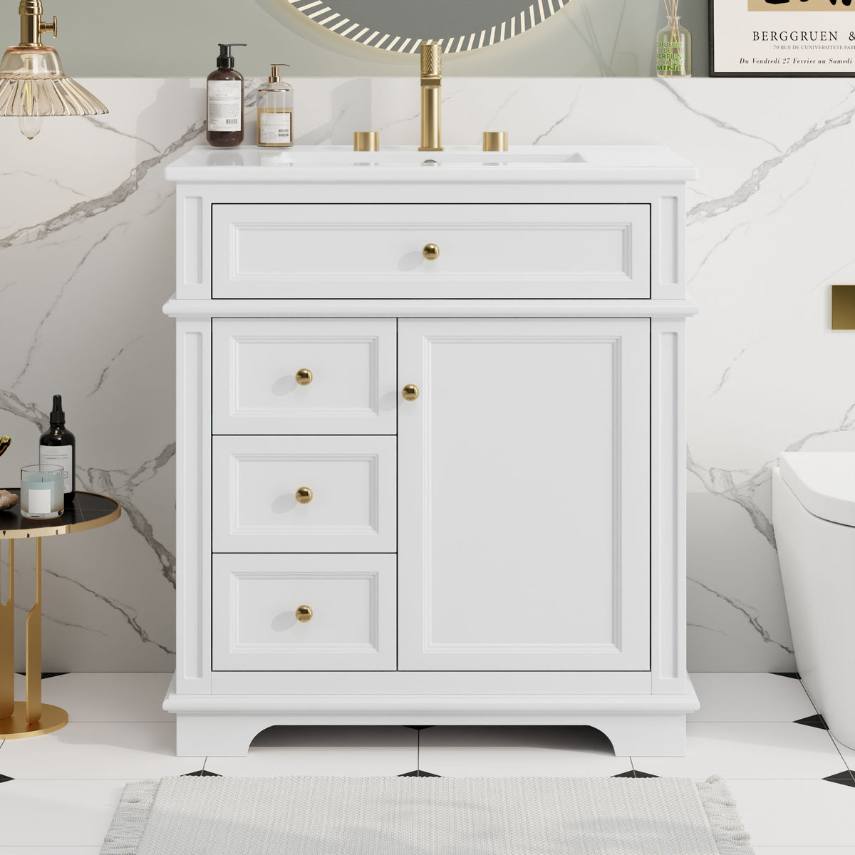 Freestanding Bathroom Vanity With Sink, Soft Closing Door, Tip Out Drawer