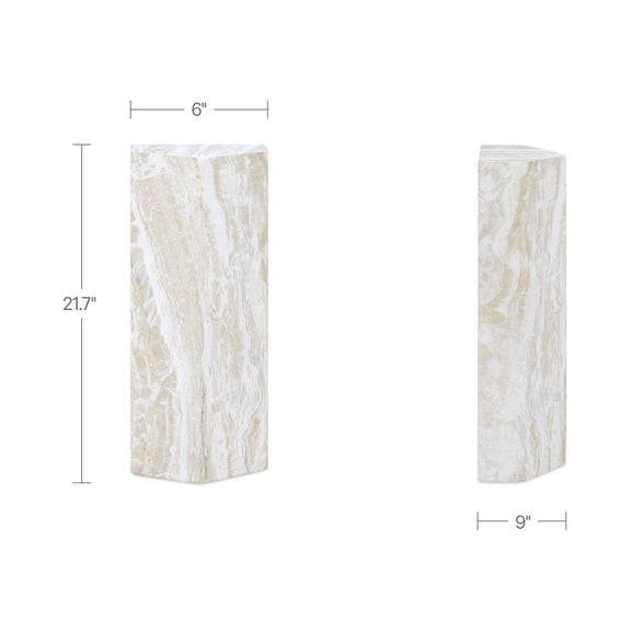 Cream outdoor side table with veined stone look, 6 in x 21.7 in