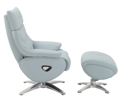 Janella - Top Grain Leather Accent Chair With Swivel & Ottoman - Baby Blue