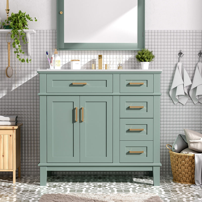 Modern Bathroom Vanity With Ceramic Sink, Soft Close Storage Cabinet