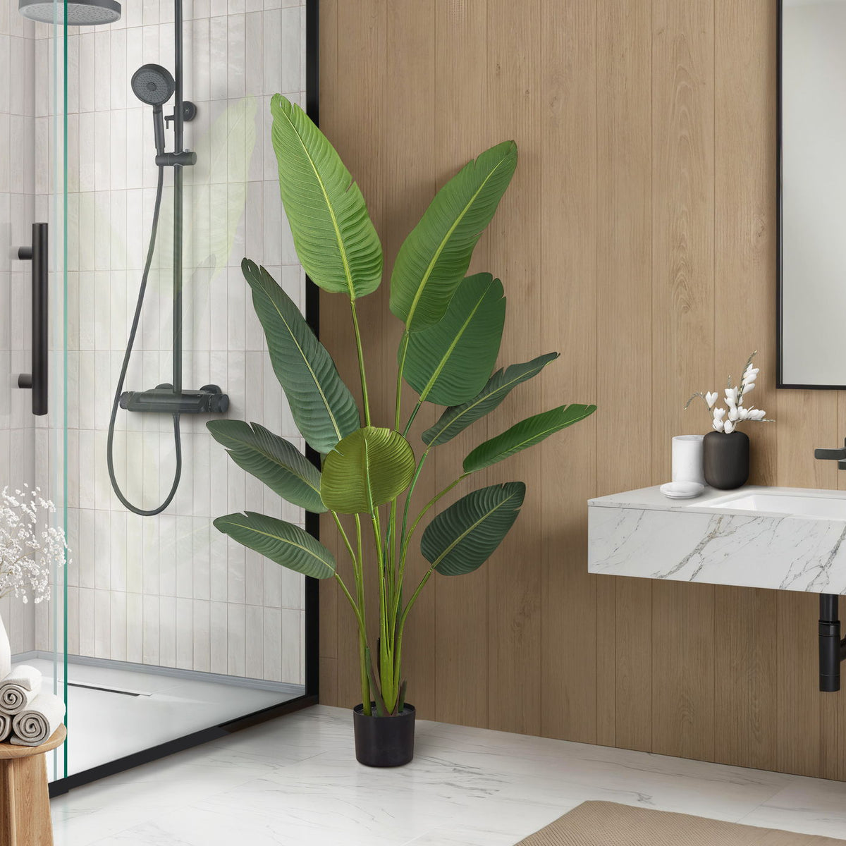 60" Tall, Artificial Plant, Bird Of Paradise Tree, Indoor, Faux, Fake, Floor, Greenery, Potted, Decorative - Green / Black